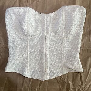 Ivory Textured Corset Bustier Top Strapless Crop Top